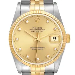 Men's Rolex 36mm DateJust 18K Gold / Steel Watch with Champaigne Diamond Dial.