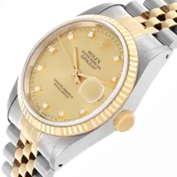 Men's Rolex 36mm DateJust 18K Gold / Steel Watch with Champaigne Diamond Dial.