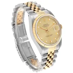 Men's Rolex 36mm DateJust 18K Gold / Steel Watch with Champaigne Diamond Dial.