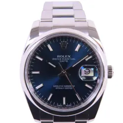 ROLEX OYSTER PERPETUAL DATE 115200 AUTOMATIC WATCH STAINLESS STEEL BLUE