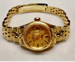ROLEX LADY-DATEJUST GOLD ROLEX DATEJUST LINEN DIAL BARK BRACELET RARE