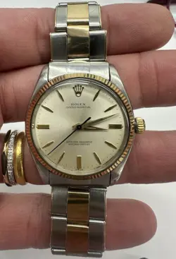 ROLEX OYSTER PERPETUAL 1005 18K & STAINLESS STEEL RIVETED OYSTER BAND C.1960’S.