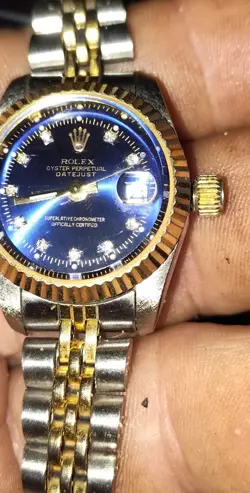 ROLEX 16233 OYSTER PRECISION DATEJUST BLUE BLACK GOLD COMBIE GOLD 10P DIA WATCH