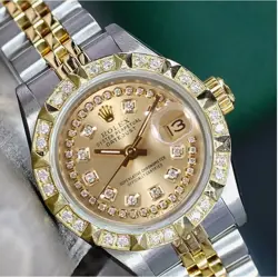 ROLEX DATEJUST LADIES TWOTONE GOLD STEEL STRING CHAMPAGNE DIAMOND DIAL WATCH