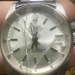 LADY’S 30MM ROLEX OYSTER PERPETUAL DATE JUST WATCH RUNNING NEEDS REPAIR/PARTS