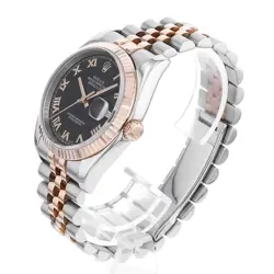 ROLEX DATEJUST 36 BLACK ROMAN 5 ROW JUBILEE BRACE D 941567