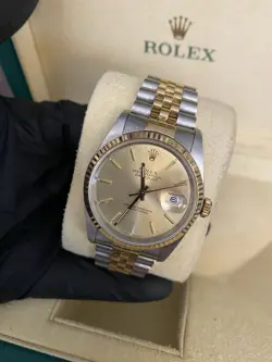 ROLEX DATEJUST 36MM WHITE TWO-TONE 18K YELLOW GOLD STEEL WATCH 16233