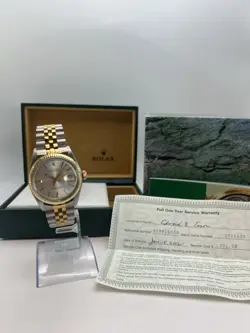 ROLEX DATEJUST 36MM 1601 MENS GOLD BEZEL WATCH SILVER DIAL #WI397