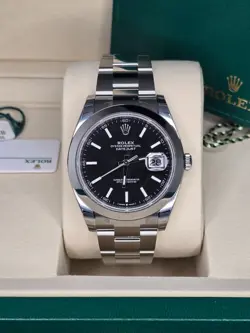 ROLEX DATEJUST 126300 SILVER OYSTER BRACELET WITH SMOOTH BEZEL (BLACK DIAL)