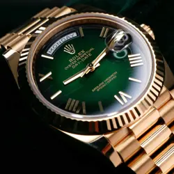 ROLEX DAY-DATE GREEN OMBRE DIAL GRADIENT YELLOW GOLD MINT COMPLETE SET 228238
