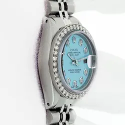 ROLEX LADIES DATEJUST STAINLESS STEEL QS WATCH, BLUE DIAMOND DIAL, DIAMOND BEZEL