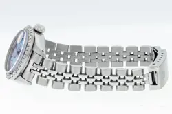 ROLEX LADIES DATEJUST STAINLESS STEEL QS WATCH, BLUE DIAMOND DIAL, DIAMOND BEZEL