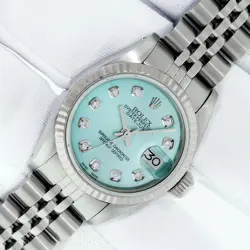 ROLEX LADIES DATEJUST STAINLESS STEEL QUICK-SET WATCH, BLUE DIAMOND DIAL 69174