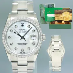 MINT DIAMOND BEZEL ROLEX DATEJUST 36MM MOTHER OF PEARL 16220 STEEL OYSTER WATCH