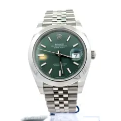 ROLEX DATEJUST 126300 41MM MINT GREEN DIAL SMOOTH BEZEL STAINLESS STEEL WATCH