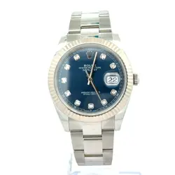 ROLEX 41MM DATEJUST 126334 SILVER OYSTER BRACELET FLUTED BEZEL BLUE DIAMOND DIAL