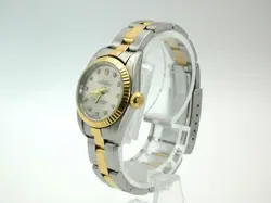 Rolex 67193 18k Gold Ladies Oyster Perpetual Two-Tone Silver Diamond Dial #368