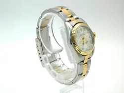 Rolex 67193 18k Gold Ladies Oyster Perpetual Two-Tone Silver Diamond Dial #368