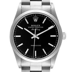 ROLEX AIR KING BLACK DIAL SMOOTH BEZEL STEEL AUTOMATIC MENS WATCH 14000