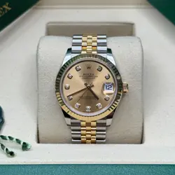 ROLEX DATEJUST 31 CHAMPAGNE DIAMOND TWO-TONE YELLOW GOLD FLUTED BEZEL JUBILEE