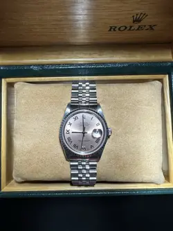 ROLEX DATEJUST 36MM STAINLESS STEEL ROSE ROMAN DIAL WITH JUBILEE BRACELET 16200