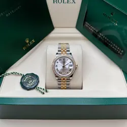 ROLEX DATEJUST 31 SILVER ROMAN DIAL TWO-TONE YELLOW GOLD DIAMOND BEZEL JUBILEE