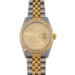 ROLEX 16233G DATEJUST CHAMPAGNE DIAMOND DIAL 36MM 1996 BOX & PAPERS