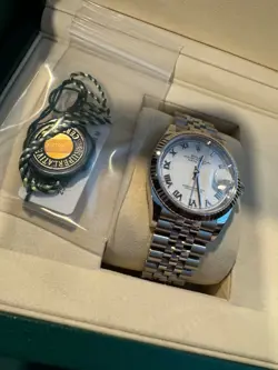 ROLEX DATEJUST 36MM WHITE ROMAN DIALWHITE GOLD FLUTED BEZEL,ON A JUBILEE 126234