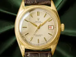 ROLEX DATEJUST REF.6075 18K YG SEMI-BUBBLEBACK RARE RED TEXT CAL.745 AUTO