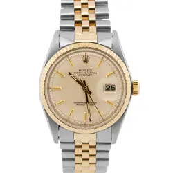 VINTAGE 1973 ROLEX DATEJUST 36MM PATINA SILVER 18K GOLD STEEL JUBILEE 1601