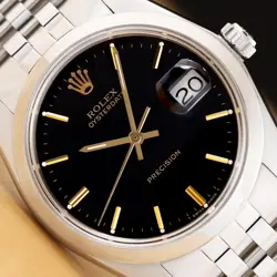 ROLEX OYSTERDATE PRECISION 6694 BLACK DIAL MANUAL WIND STEEL 34MM WATCH