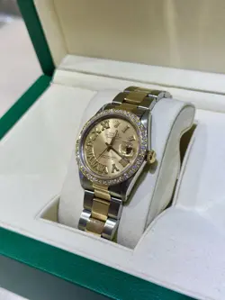ROLEX DATEJUST 36MM TWO-TONE 18K & S/S CUSTOM DIAMOND BEZEL & DIAMOND ROMAN DIAL