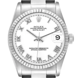 ROLEX DATEJUST MIDSIZE WHITE ROMAN STEEL WHITE GOLD LADIES WATCH 68274