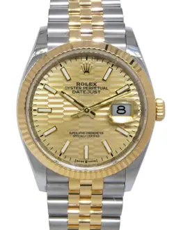 NOS ROLEX DATEJUST 36 YELLOW GOLD/STEEL GOLDEN FLUTED MOTIF WATCH B/P '22 126233