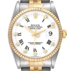 ROLEX DATEJUST STEEL YELLOW GOLD WHITE ROMAN DIAMOND MENS WATCH 16233