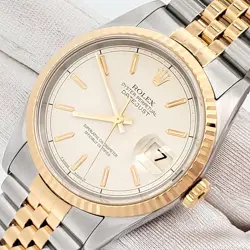 ROLEX DATEJUST 36MM 16233 CREAM JUBILEE INDEX 2-TONE YELLOW GOLD/STEEL JUBILEE