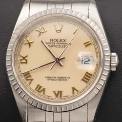 ROLEX DATEJUST 36MM 16220 BEIGE IVORY DIAL ENGINE-TURNED JUBILEE WATCH