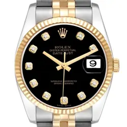 ROLEX DATEJUST STEEL YELLOW GOLD BLACK DIAMOND DIAL MENS WATCH 116233