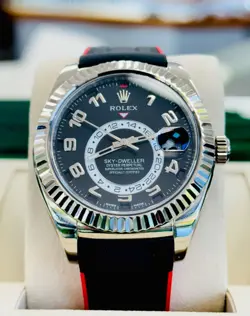 ROLEX SKY-DWELLER 326139 18K WHITE GOLD 42MM BLACK DIAL RUBBER B BAND WATCH