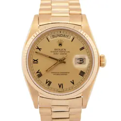 ROLEX DAY-DATE PRESIDENT CHAMPAGNE ROMAN 36MM 18K YELLOW GOLD WATCH 18038