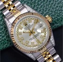 ROLEX DATEJUST WOMENS TWO-TONE GOLD STAINLESS STEEL SILVER DIAMOND LUGS WATCH