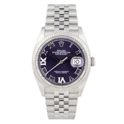 ROLEX DATEJUST STAINLESS STEEL PURPLE DIAL FLUTED JUBILEE 126234 36MM FULL SET