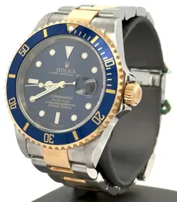 PRE-OWNED ROLEX SUBMARINER DATE 40MM 2 TONE WATCH 16613 18K YELLOW GOLD S108081