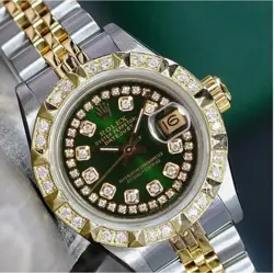 ROLEX DATEJUST LADIES TWO-TONE GOLD STEEL STRING GREEN DIAMOND DIAL WATCH