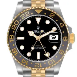 ROLEX GMT MASTER II YELLOW GOLD STEEL BLACK GREY BEZEL WATCH 126713 BOX CARD