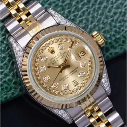 ROLEX DATEJUST WOMENS TWO-TONE GOLD STAINLESS STEEL CHAMPAGNE DIAMOND LUGS WATCH