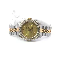 ROLEX 1990 DATEJUST 18K GOLD STAINLESS DIAMOND BEZEL LADIES WATCH 69173