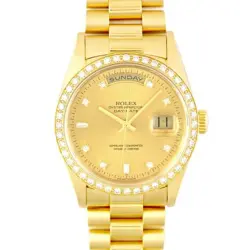 ROLEX DAY-DATE 18348A CHAMPAGNE DIAL BEZEL DIAMOND 36MM AUTOMATIC MEN'S WATCH