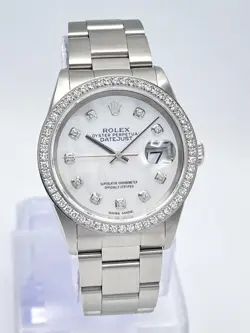 ROLEX DATEJUST 16200 36MM MOP DIAMOND DIAL & DIAMOND BEZEL OYSTER BOX PAPERS