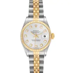 ROLEX DATEJUST STEEL YELLOW GOLD SILVER DIAMOND LADIES WATCH 79173